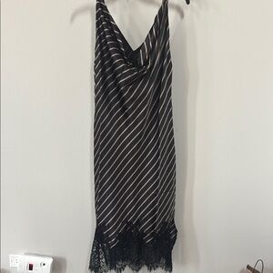 Gold Hawk Black Stripe Cowl Neck Silk Slip Dress